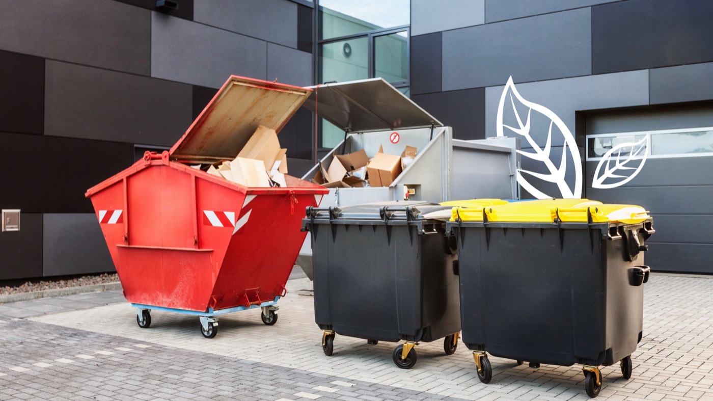 Abfallbehälter und Container für getrennte Wertstoffsammlung auf einem Betriebsgelände